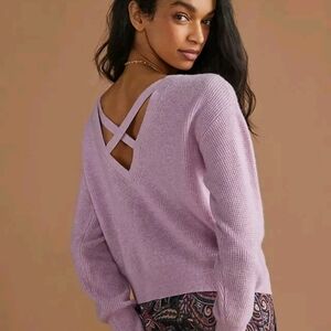 Anthropologie Cashmere Sweater V-Neck Cross Back Detail Maeve